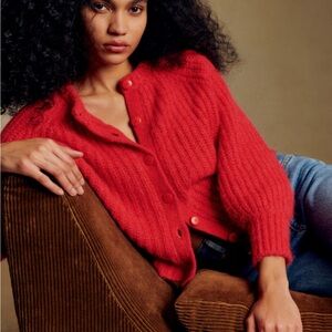 Sezane Emile Red Button-Up Sweater